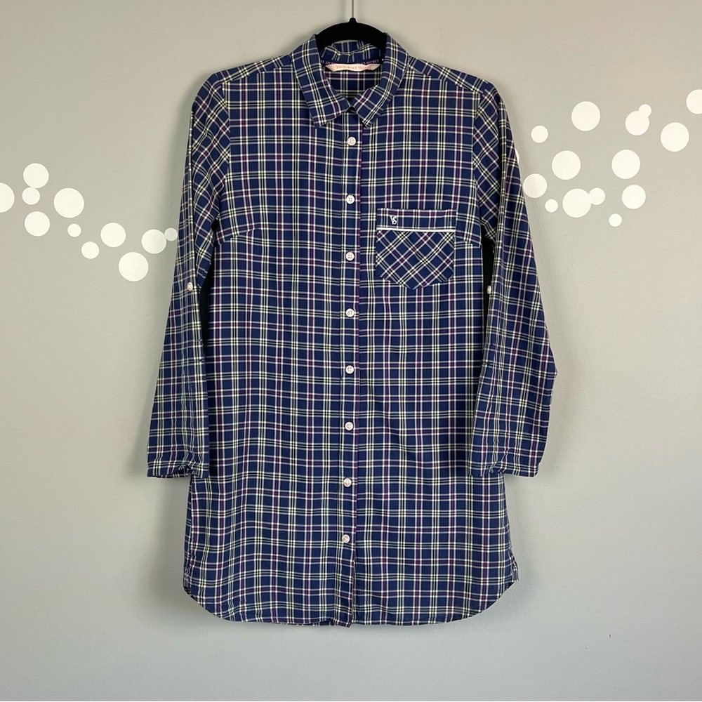 Victoria's Secret Plaid Button-Up Collar Shirt Size XS